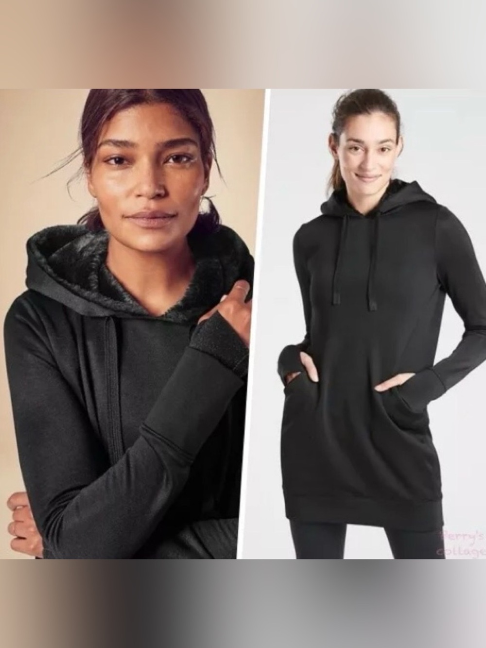Athleta Women’s Triumph Luxe Shine Hoodie Dress Black Size Small Faux Fur